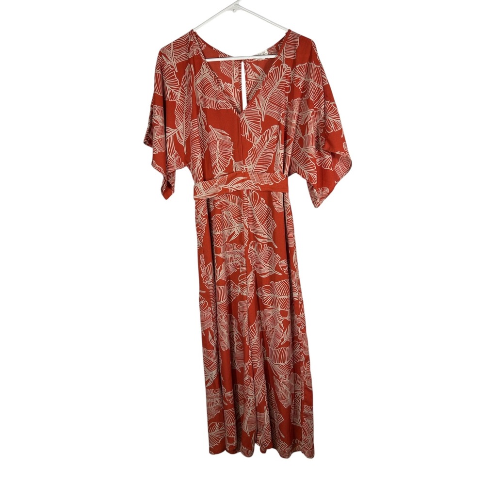 Sienna Sky Womens Rust Orange Tropical Palm Leaf Wide Leg Jumpsuit Size M